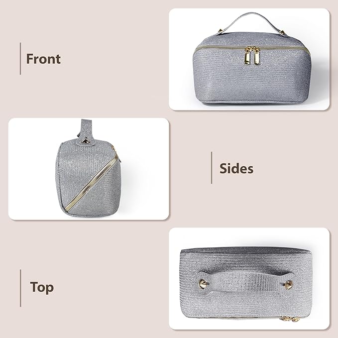 Makeup Bag for Women Travel Cosmetic Bag Toiletry Oraganizer Case Bag Travel Essentials Portable Pouch with Waterproof Large Capacity PU Leather Lining