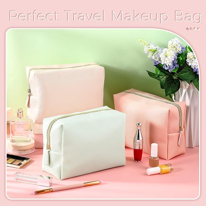 8 Pcs Makeup Bag Pu Leather Cosmetic Pouch Waterproof Small Toiletry Bag Portable Cosmetic Organizer Water Resistant Storage Purse for Lady Women Daily Storage Travel Organizer (Soft Colors,Large)