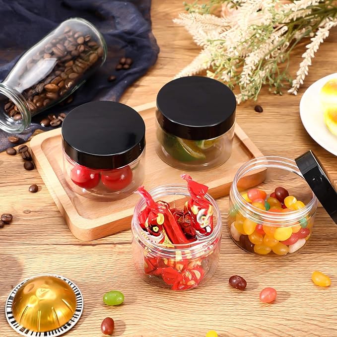 Patelai 4 Pieces Round Wide-mouth Leak Proof Plastic Container Jars with Lids for Travel Storage Makeup Beauty Products Face Creams Oils Salves Ointments DIY Making(6 Ounce,Black)