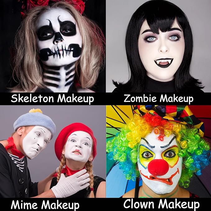 MEICOLY Black White Red Face Body Paint with Setting Powder and Sponges,Clown White Devil Joker Face Paint Makeup,Waterbased Body Paint,Halloween Face Painting for Vampire Skeleton Spiderman