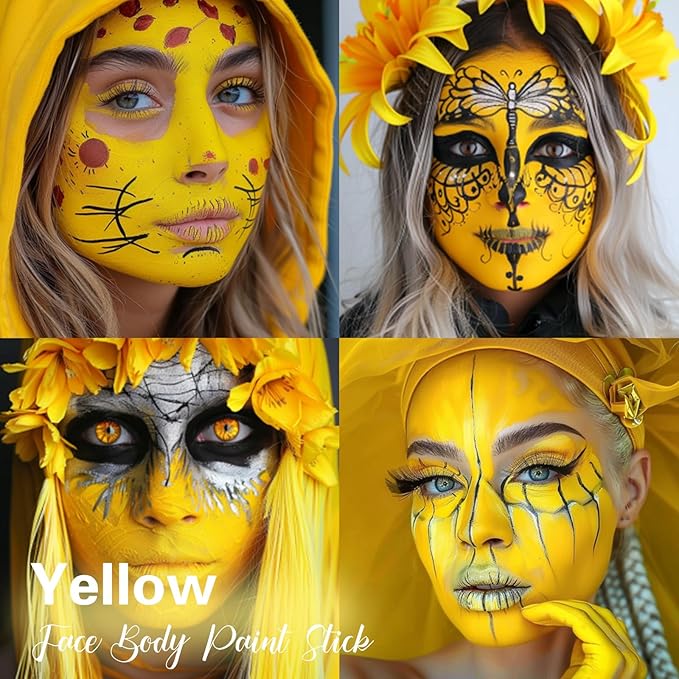 BAD COLOR Yellow Face Body Paint Stick, Full-Coverage Eye Black Sticks for Adults Children, Hypoallergenic Face Painting Kit for Halloween SFX Lion Tiger Minions Stage Cosplay Costume Party