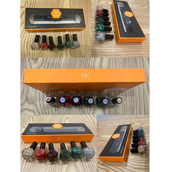 modelones Nail Polish Set 6 Colors Red Green Glitter Mini Nail polish Set Gold Silver Nail Polish Kit Quick Dry Manicure Nail Art Manicure DIY Home Salon Gift for Women Mom