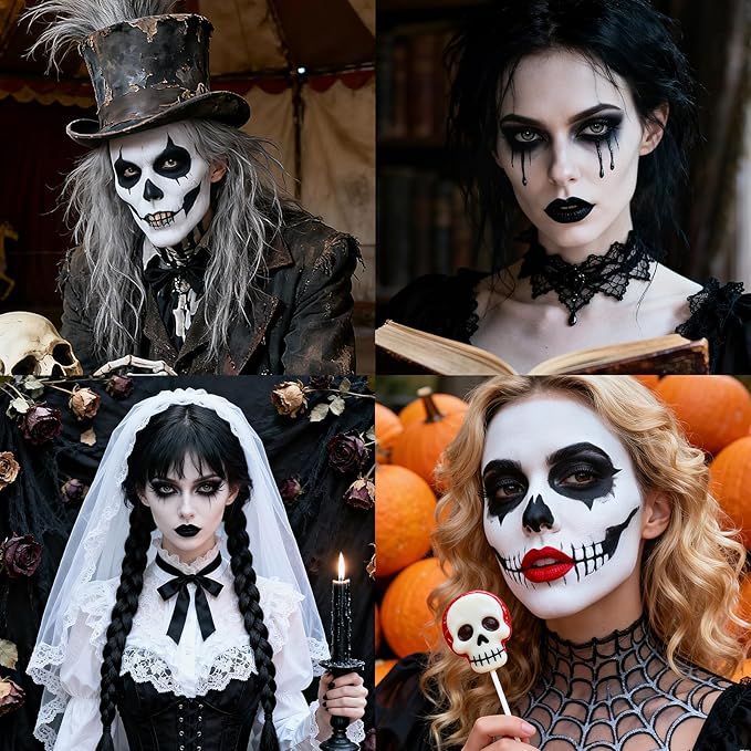 Halloween White White Black Grey Face Painting Kit For Skeleton Goth Skull Makeup, Baseball Softball Sport Games, Cosplay, Costume, Theme Parties and SFX Special Effect