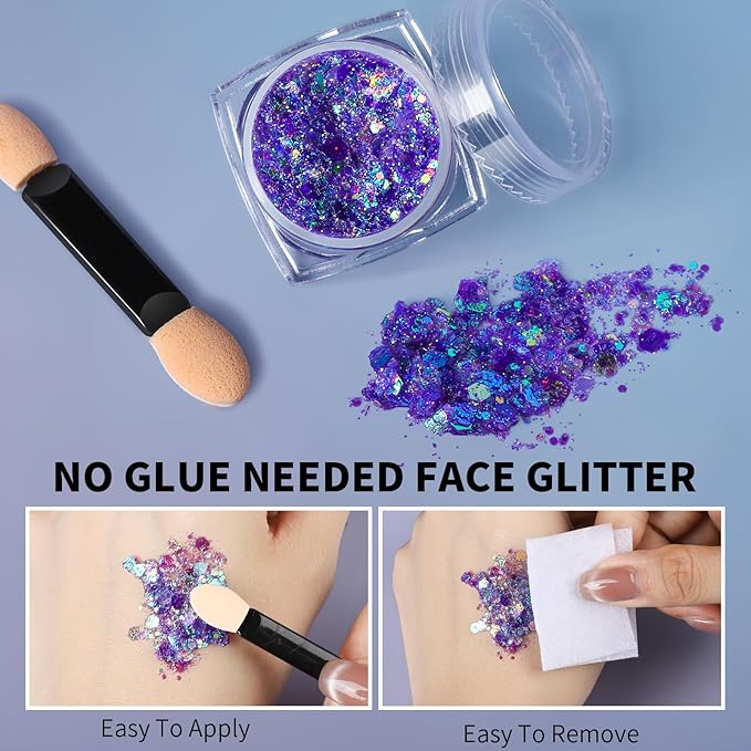 Teenitor Face Glitter, Body Glitter Gel Set, 9 Colors Makeup Gel Glitter for Face and Body, Hair Glitter for Festival Party Cheer