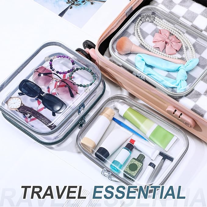 Hoolerry 4 Pcs Hard Clear Zipper Case Makeup Bags Plastic Pencil Pouch Transparent Storage Box Containers for Cosmetics, Snacks, Building Blocks, Puzzles(Morandi,9.8 x 7.9 x 2 in)