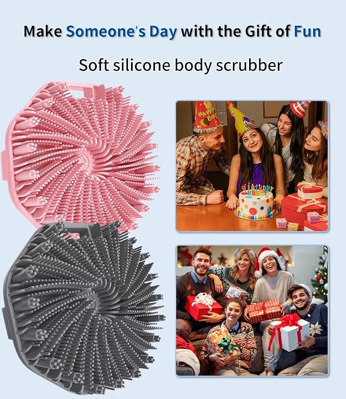 2Pcs Silicone Body Scrubber,Exfoliating Body Scrubbers for use in Shower,Silicone Body Brush for Showering and Anti-Slippery Handles for All Skin Types,Eco Friendly Shower Scrubber for Body (Black)