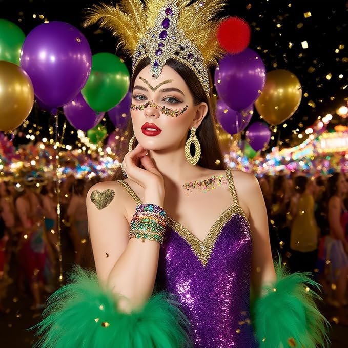 Teenitor Body Glitter Face Glitter for Halloween Makeup, Gold Purple Green Mixed Festival Glitter, Hair Glitter Gel for Halloween Rave Festival, Mardi Gras Glitter for Women Kids