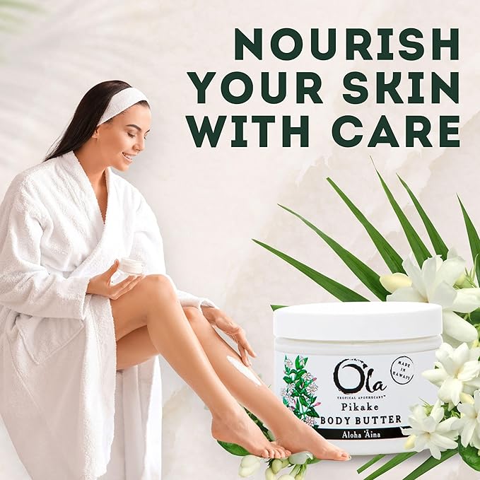 Pikake Body Butter - Nourishing Cream with Organic Coconut Oil, Macadamia Nut and Avocado Butter - Ideal for Dry Skin - 5.6oz