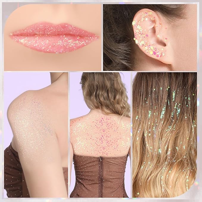 FANDAMEI Body and Face Glitter Set - 2PCS White, 1PCS Chunky, 1PCS Fine Gel - for Makeup, Hair, Mermaid, Halloween Festival Rave
