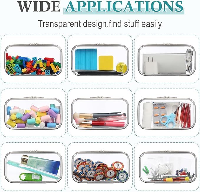 Sanwuta 6 Pcs Clear Hard Zipper Case Pencil Pouches Hard Plastic Zipper Pouches Makeup Bag Transparent Cases for Snacks Plastic Storage Organizer Box for Travel(Gray,7.48 x 3.94 x 2 Inch)