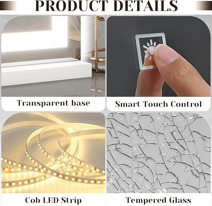 31" x 22" Large Lighted Vanity Mirror with Lights, Dimmable 3 Modes, LED Makeup Mirror for Bathroom & Dressing Room, Tabletop or Wall-Mounted, 10X Magnification, White