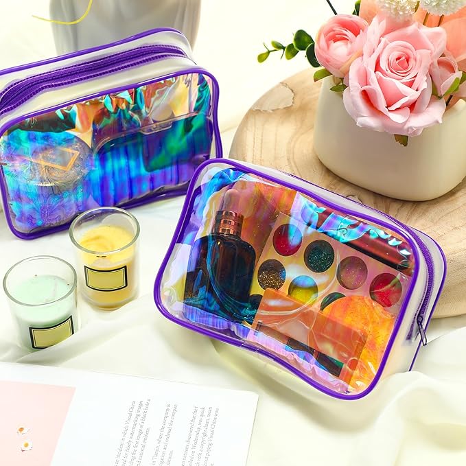 Weewooday 12 Pieces Clear Makeup Bags Cosmetic Storage Bags PVC Zipper Pouches Travel Waterproof Makeup Plastic Case for Women Organizing Toiletries Traveling Bathroom(Medium,Dazzling)