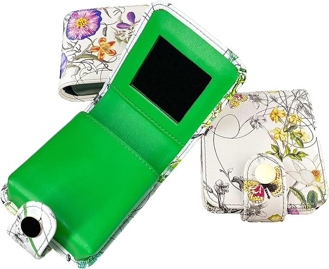 Cockatoo Leather Lipstick Case with Mirror Makeup Holder Portable Small Cosmetic Bag for Women More Colors