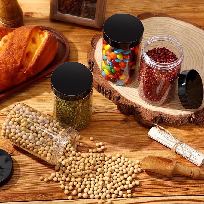 Patelai 4 Pieces Round Wide-mouth Leak Proof Plastic Container Jars with Lids for Travel Storage Makeup Beauty Products Face Creams Oils Salves Ointments DIY Making(12 Ounce,Black)