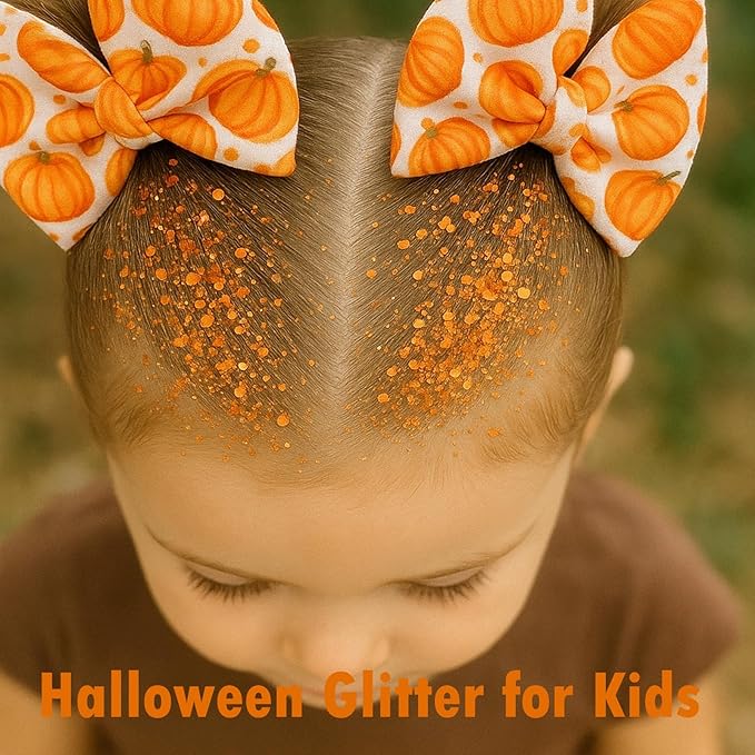 Orange Face Glitter Stick,Halloween Body Hair Glitter for Kids,Waterproof Singer Concert Outfits for Women,Mardi Gras Accessories Chunky Glitter Makeup Sequins Body Paint