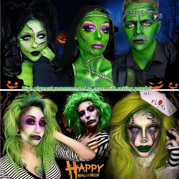 Go Ho Go Ho Cream-Blendable Green Face Paint Stick (1.06 Oz),Full-coverage Green Body Paint Stick for Halloween Cosplay SFX Witch Makeup,Waterproof St Patricks Day Face Paint