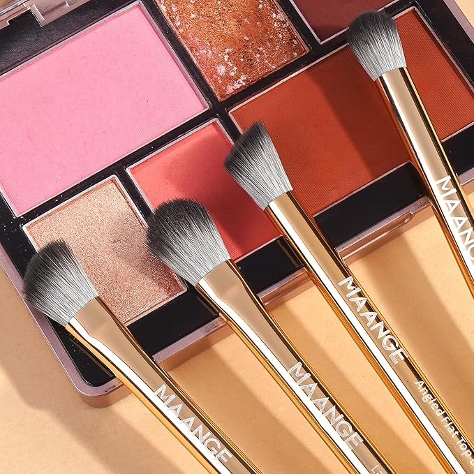 MAANGE 14-Piece Makeup Brush Set with Aluminum Ferrule- Premium Synthetic Makeup Brushes Kit Foundation Powder Brush Eye Shadow for Beginners & Professionals(Gold)
