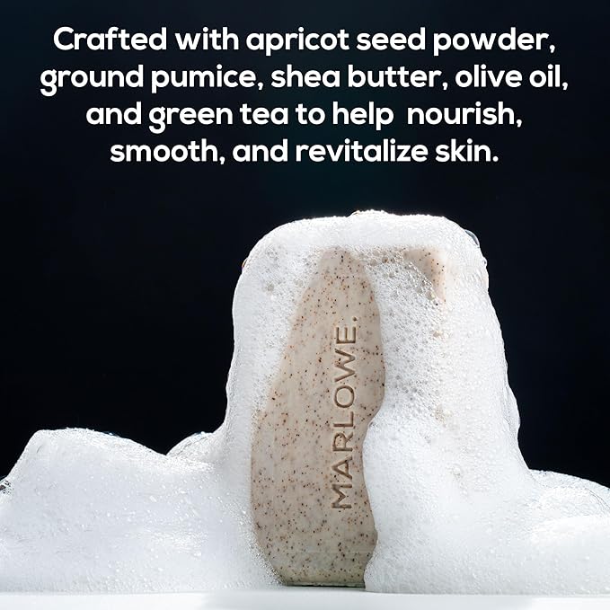 MARLOWE. Best Sellers Kit No. 203, Features Signature No. 102 Original Body Scrub Soap Bar, No. 121 Facial Cleanser & No. 123 Facial Moisturizer, Great Gift for Men