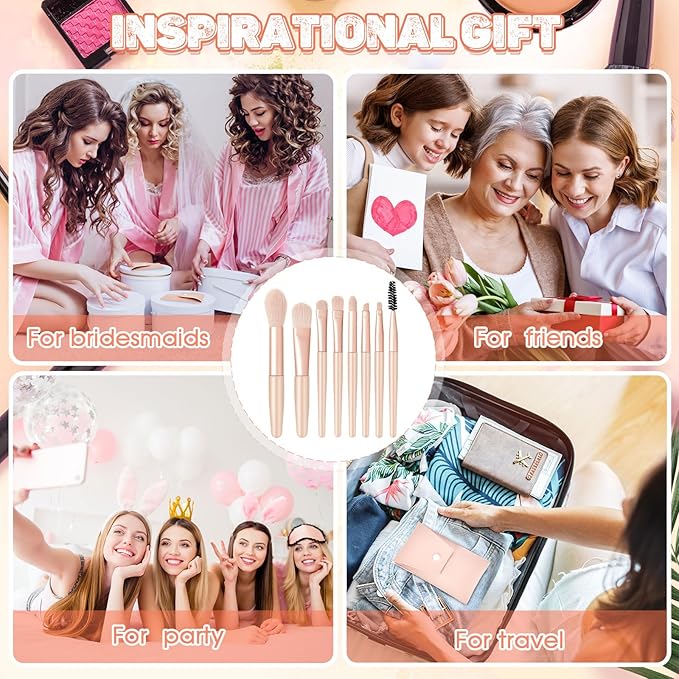 Tioncy 12 Sets Travel Makeup Brush Set Bulk Brushes Bag Bridesmaid Gift Synthetic Fibre Face Make up Brushes Angled Blush Brush for Wedding Bridal Shower Favors Bachelorette Party Gift(Ivory Beige)