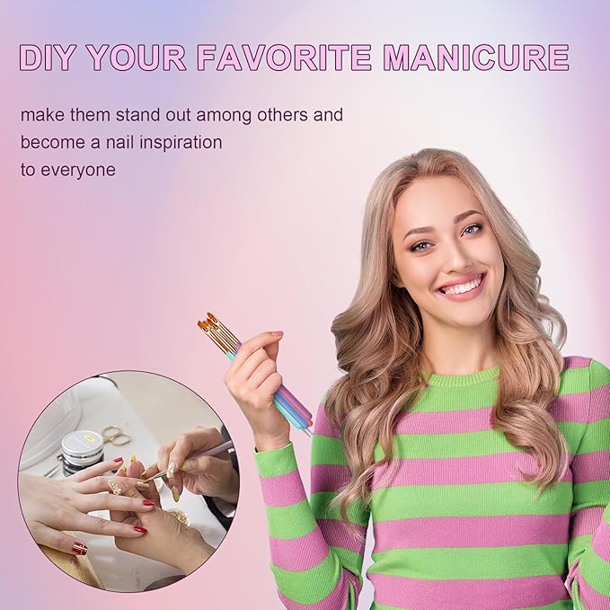 Artdone Nail Dotting Tools Double-ended Nail Art Brushes Kit Nail Art Gel Polish Liner Brushes Design Pen For Nail Drawing And Nail Paint Brushes Small Detail Brushes.