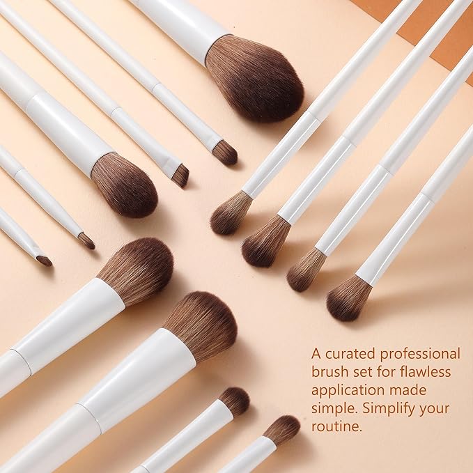 Makeup Brush Set 14Pcs Premium Synthetic Foundation Powder Contour Concealers Eyeshadow Blending Liner Makeup Brushes with Powder Puffs and Brush Bag