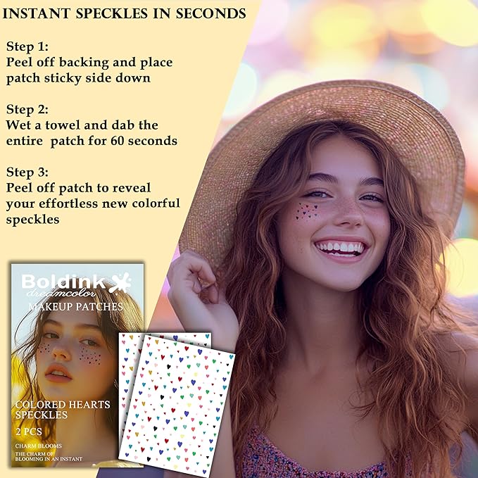 2pcs Makeup Stickers, Waterproof Face Colorful Love Heart Temporary Tattoo Stickers, Masquerade Stickers, Wedding Face Makeup Stickers for Women.