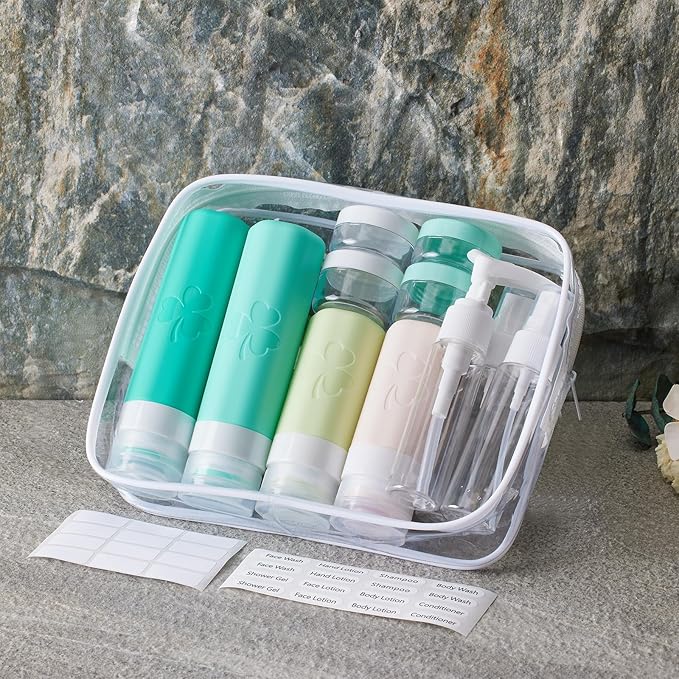 23 Pack Travel Bottles for Toiletries, TSA Approved Travel Shampoo Bottles, Silicone Travel Containers for Toiletries, Leak Proof Refillable Travel Essentials for Liquids Shampoo and Conditioner