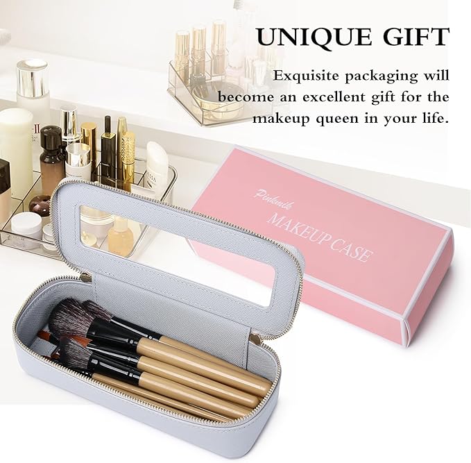 Pinkmik Makeup Brush Case Clear Travel Cosmetic & Toiletry Bag Small Makeup Bag with Zipper Purse Organizer Car Essential Bag for Women (Gray, SLIM)