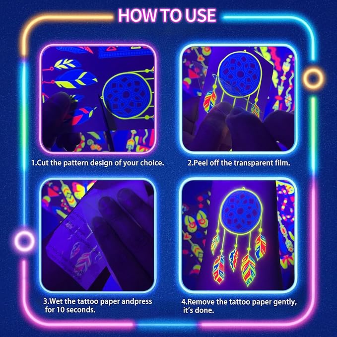 Glow in the Dark Tattoos 172 PCS – Glow in the Dark Party Supplies, Neon Body Paint Be UV Blacklight Reactive Face Temporary Tattoos for Adults, Teens | Neon Accessories, Party Favors & Decorations