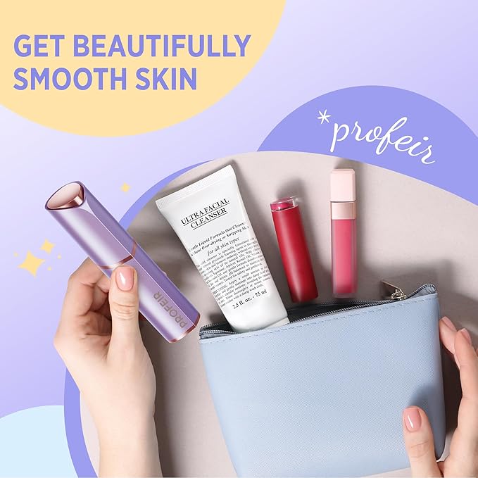 Facial Hair Removal for Women: Electric Razor for Smooth Skin Painless Trimmer Rechargeable Shaver for Upper Lip Peach Fuzz Chin Pocs Hair at Home Travel with 2 Replacement Heads(Purple)