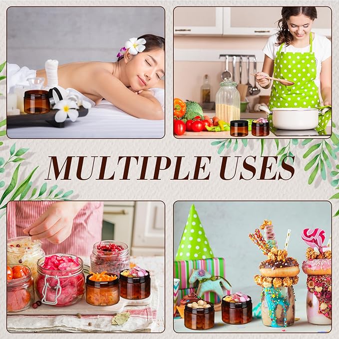 Tanlade 100 Pcs 4 oz Amber Plastic Cosmetic Jars with Lids Empty Leak Proof Container Refillable Cosmetic Jars Airtight for Cream, Lotion, Powder, Ointment, Beauty Products Travel Storage(Round)