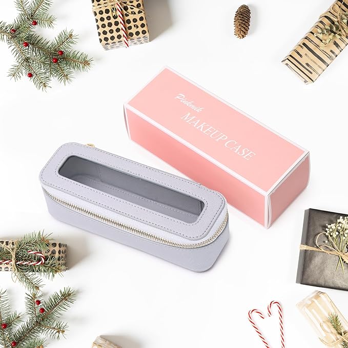 Pinkmik Makeup Brush Bag Slim Clear Makeup Bag Transparent Travel Cosmetic Case & Toiletry Bag with Zipper Small Beatuy Makeup Bag Purse Organizer for Women (Gray, SLIM)