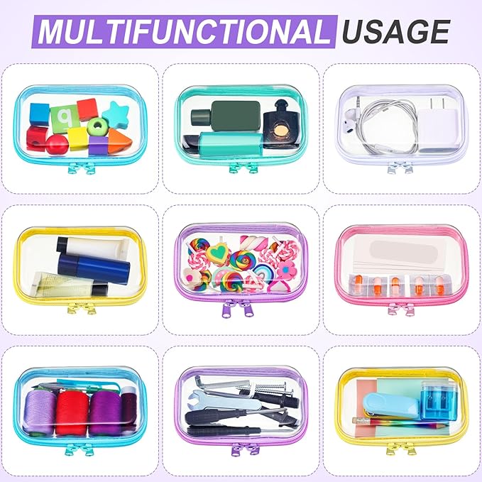 Sanwuta 6 Pcs Clear Hard Zipper Case Pencil Pouches Hard Plastic Zipper Pouches Makeup Bag Transparent Cases for Snacks Plastic Storage Organizer Box for Travel (Colorful,5 x 3 x 2 Inch)