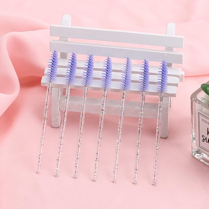 BTYMS 100 Pieces Disposable Eyelash Brush Mascara Wnad Brow Spoolie Brush Lash Applicator Spooly for Lash Extensions - Purple