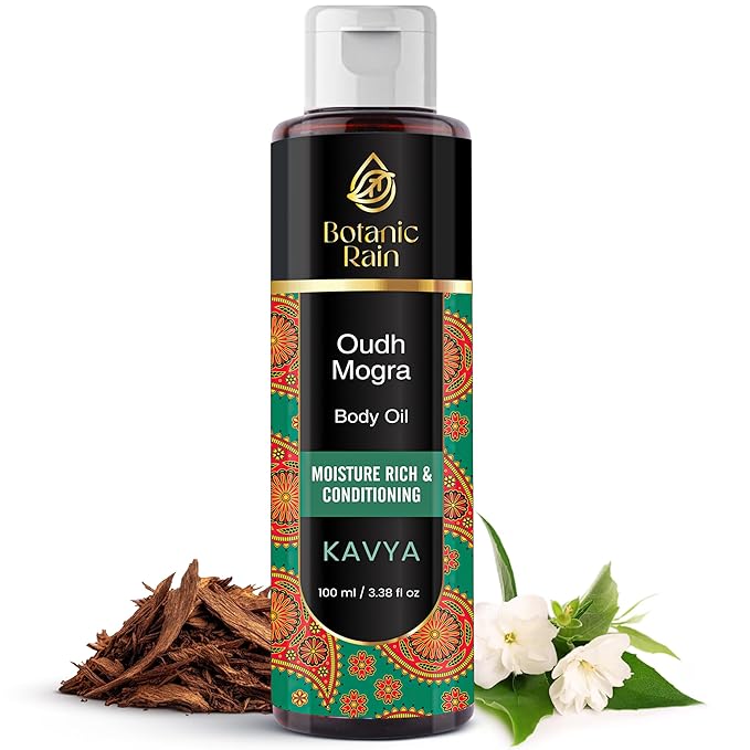 Ayurveda Body Oil with Oudh & Mogra – Organic, Nourishing & Hydrating for Dry, Flaky Skin – Fast Absorbing, Non-Greasy, Ayurvedic for Men & Women – 3.38 fl oz (Pack of 2)