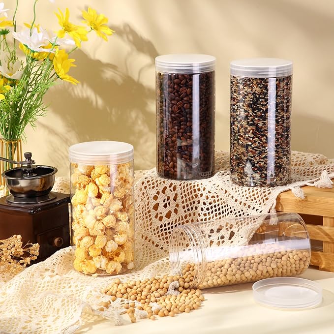 Patelai 4 Pieces Round Wide-mouth Leak Proof Plastic Container Jars with Lids for Travel Storage Makeup Beauty Products Face Creams Oils Salves Ointments DIY Making(32 Ounce,Clear)