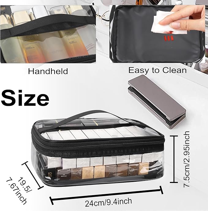 Clear Makeup Bags with Handles, Toiletry Bag, PVC Clear Cosmetic Bags for Women and Men, Cosmetic Storage Pouches with Zipper (7.6 * 9.4 * 2.9in)