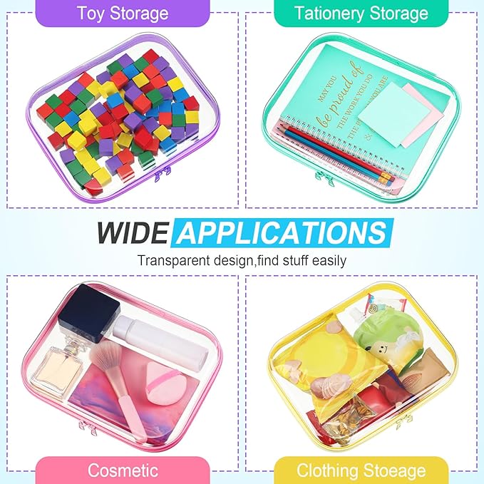 Sanwuta 6 Pcs Clear Hard Zipper Case Pencil Pouches Hard Plastic Zipper Pouches Makeup Bag Transparent Cases for Snacks Plastic Storage Organizer Box for Travel(Colorful,9.84 x 7.87 x 2 Inch)