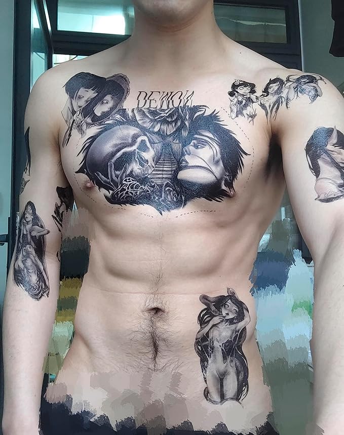 Large Temporary Tattoos Women Temporary Neck Tattoos Temporary Realistic Flower Chest Tattoo for Adults (Temporary Tattoos Sticker 26)