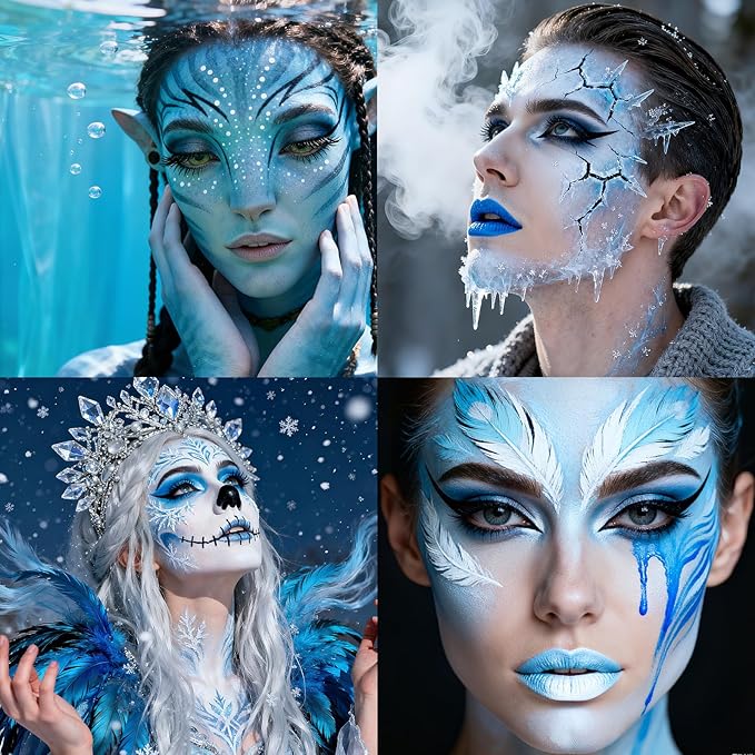 Halloween Black White Light Blue Face Painting Kit For Sally Corpse Bride Blue Tiger Makeup, Baseball Softball Sport Games, Cosplay, Costume, Theme Parties and SFX Special Effect