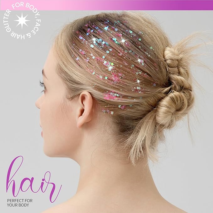 Teenitor Face Glitter, 2pcs Pink Body Glitter Gel, 20g/0.7oz Makeup Glitter for Face, Body, Eye, Hair Glitter Gel, Pink Glitter Gel for Face & Body - 2 Sizes, Festival Glitter Gel