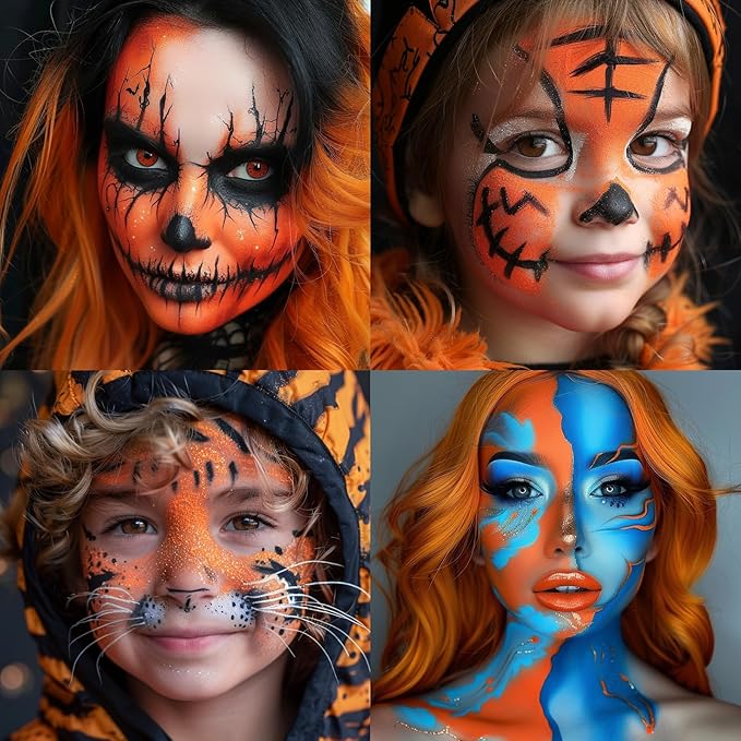 BOBISUKA Orange Body Paint Stick, Orange Eye Black Sticks for Sports, Waterproof Face Painting for Halloween Pumpkin Tiger SFX Cosplay Special Effects Costume Parties Stage Makeup
