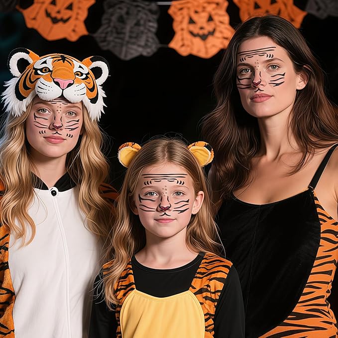 Face Stickers Gems Halloween Temporary Tattoo Sticker Animals Face Sticker Decal Body Face Self-adhesive Sticker Stage Makeup Party Cosplay Decoration 2pcs (tiger)