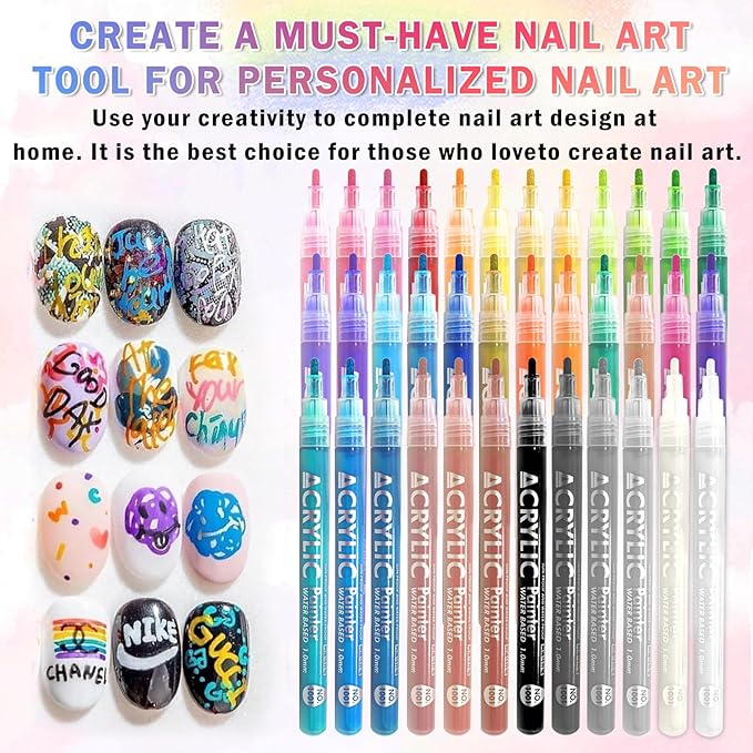 36 Colors Nail Art Pens Set Nail Polish Pens Nail Art Drawing Graffiti Marker Pen Quick Dry Waterproof Nail Art Painting Pens Kit for Home DIY Nail Art Design