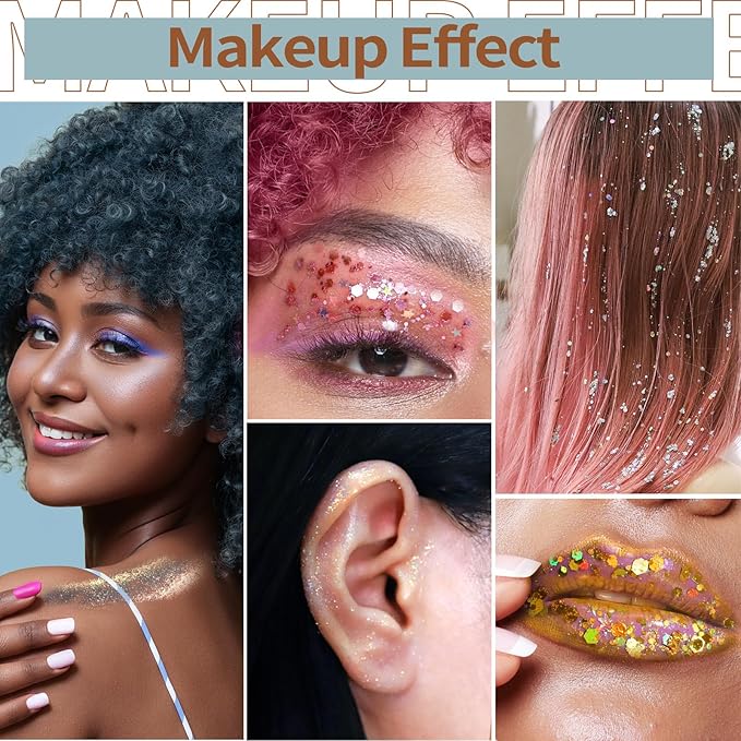 FANDAMEI 6 Colors Face Glitter Gel+ 4PCS Glitter Freckles. Body Hair Face Speckles, Makeup Patches.