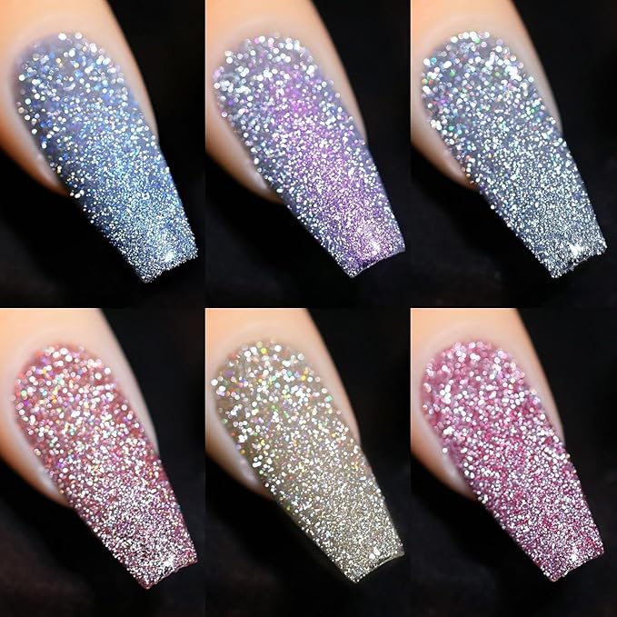 Born Pretty Reflective Glitter Gel Polish Christmas Gold Silver Glitter Sparkly Shiny Disco DJ LED Gel Nail Polish Nail Varnish 6PCS 7ML