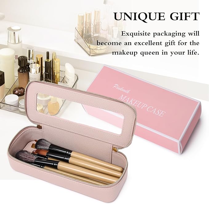 Pinkmik Makeup Brush Case Clear Travel Cosmetic & Toiletry Bag Small Makeup Bag with Zipper Purse Organizer Car Essential Bag for Women (Pink, SLIM)