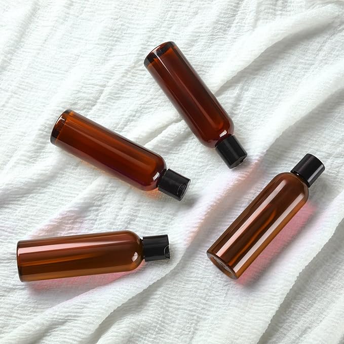 30 Pack Amber Empty Bottles Plastic Squeeze Bottles with Disc Top Flip Cap Small Empty Travel Squeeze Bottle for Lotions Liquid Body Soap Conditioner Creams(6.8 oz)