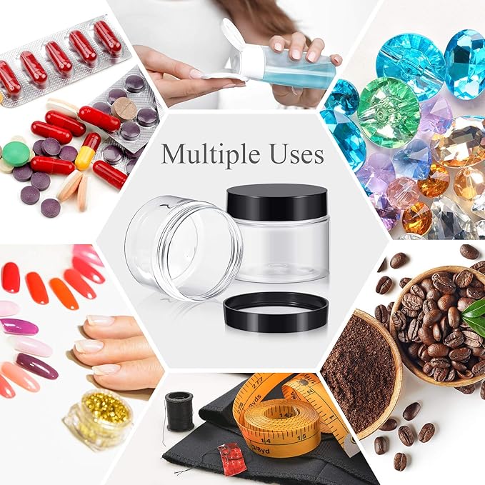 SATINIOR 24 Pieces Empty Clear Plastic Jars with Lids Round Storage Containers Wide-Mouth for Beauty Product Cosmetic Cream Lotion Liquid Butter Craft and Food (Black Lid, 5 oz)