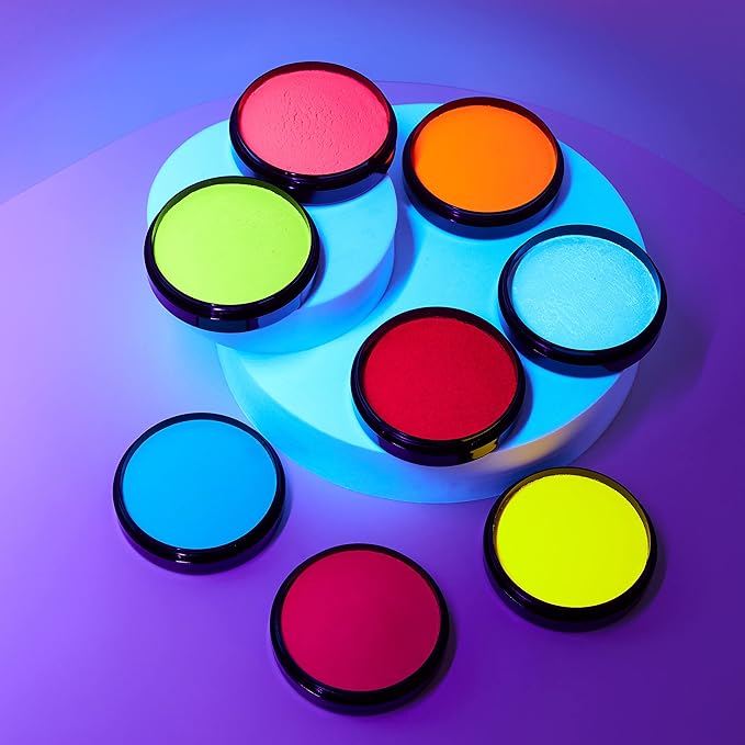 Pro Intense Neon UV Face & Body Paint Cake Pots by Moon Glow - White - Professional Water Based Face Paint Makeup for Adults, Kids - 1.26oz